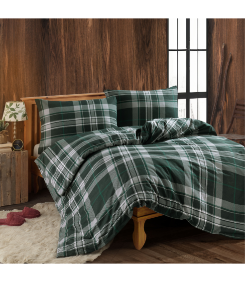 Pussilakanasetti „Plaid Green Flannel“. Puuvilla pussilakanasetti