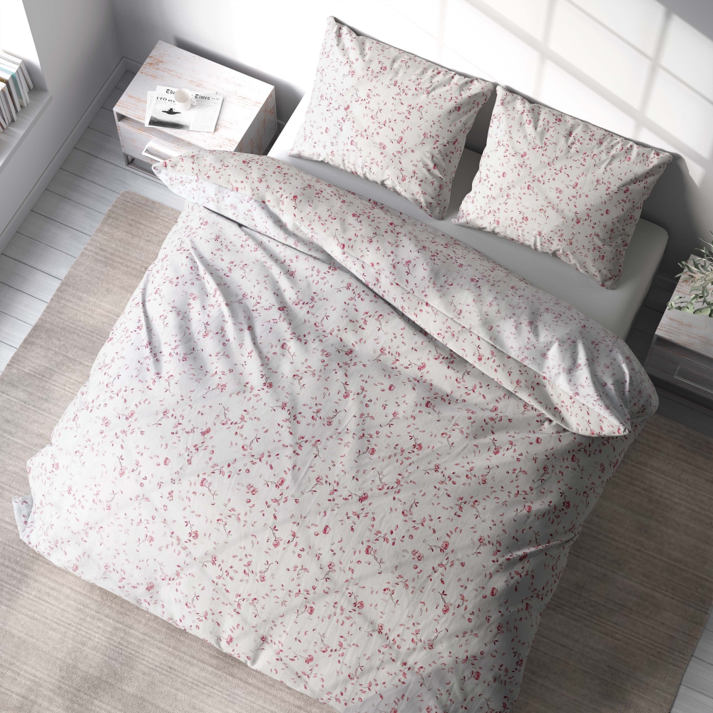 Pussilakanasetti „Roses“. Puuvilla pussilakanasetti, 140x200 cm, 150x200 cm, 160x200 cm, 180x200 cm, 200x200 cm, 200x220 cm