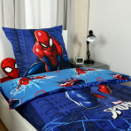 Pussilakanasetti „Spiderman“. Lasten pussilakanasetti, 135x200 cm. Kaksipuolinen sininen spider-man-design kaupunki-, hämähäkinseitti- ja spider-man-aiheilla Pussilakanasetti „Spiderman“. Lasten pussilakanasetti, 135x200 cm. Kaksipuolinen sininen spider-man-design kaupunki-, hämähäkinseitti- ja spider-man-aiheilla