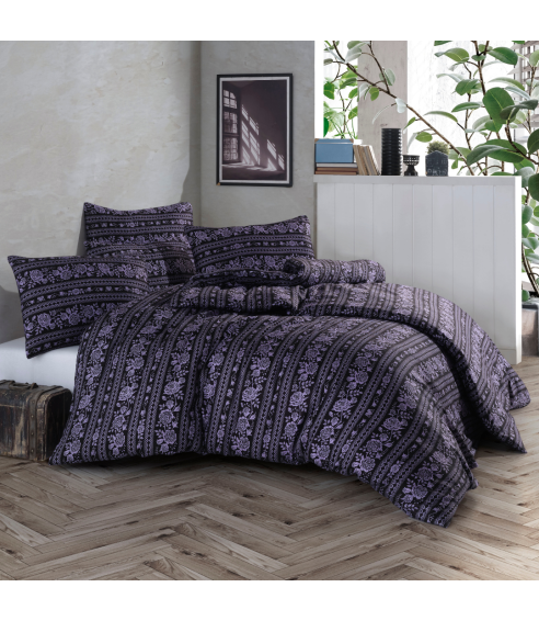 Premium satiinipussilakanasetti „Vitor Purple“. Satiinipussilakanasetti