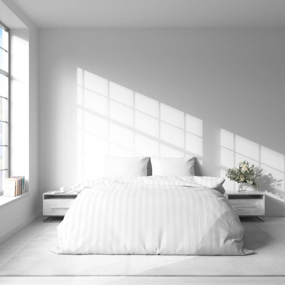 Pussilakanasetti „White Stripes“. Valkoinen pussilakanasetti, 140x200 cm, 150x210 cm, 160x200 cm, 180x200 cm, 200x200 cm, 200x220 cm