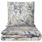 Pussilakanasetti „Wildings“. Kuvioitu pussilakanasetti, 140x200 cm, 150x210 cm, 160x200 cm, 180x200 cm, 200x200 cm, 200x220 cm, 240x210 cm. Vaaleansininen vuodevaatesetti kelta-harmaalla kukkakuviolla