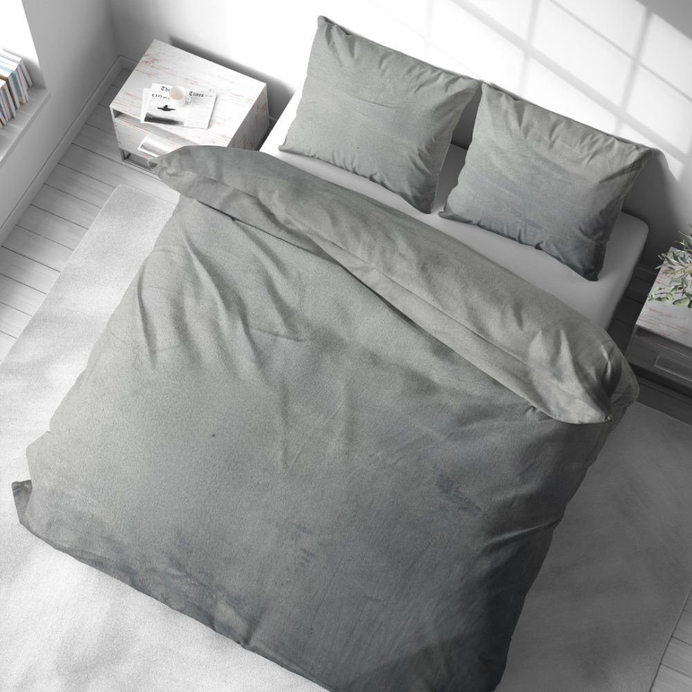 Plyysi pussilakanat „Minky Grey Solid“. Pussilakanasetti 200x220, 200x220 cm. Yhtenäinen harmaa sävy vuodevaatteissa luo hennon ja modernin tilan taustan.