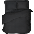 Premium satiinipussilakanasetti „Black Stripe Satin“. Satiinipussilakanasetti, 140x200 cm, 200x200 cm. Tummanmusta vuodevaatesetti hienovaraisilla pystysuorilla raidoilla ja satiinimaisella kiillolla.