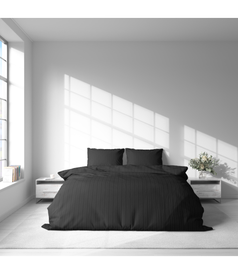 Premium satiinipussilakanasetti „Black Stripe Satin“. Satiinipussilakanasetti