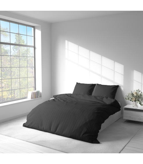 Premium satiinipussilakanasetti „Black Stripe Satin“. Satiinipussilakanasetti
