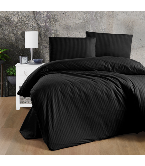 Premium satiinipussilakanasetti „Black Stripe“. Satiinipussilakanasetti