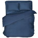 Premium satiinipussilakanasetti „Blue Stripe Satin“. Satiinipussilakanasetti, 140x200 cm, 200x200 cm. Syvänsininen vuodevaatesetti hienovaraisilla pystysuorilla raidoilla, joka tuo makuuhuoneeseen eleganssia ja rauhaa.
