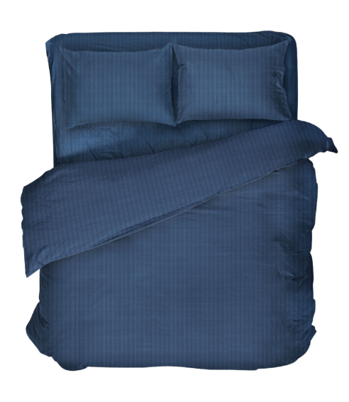 Premium satiinipussilakanasetti „Blue Stripe Satin“. Satiinipussilakanasetti