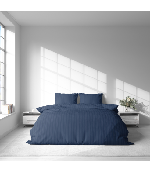Premium satiinipussilakanasetti „Blue Stripe Satin“. Satiinipussilakanasetti