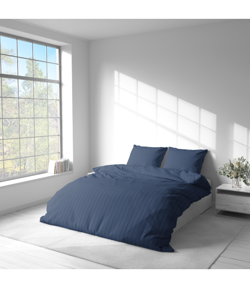 Premium satiinipussilakanasetti „Blue Stripe Satin“. Satiinipussilakanasetti