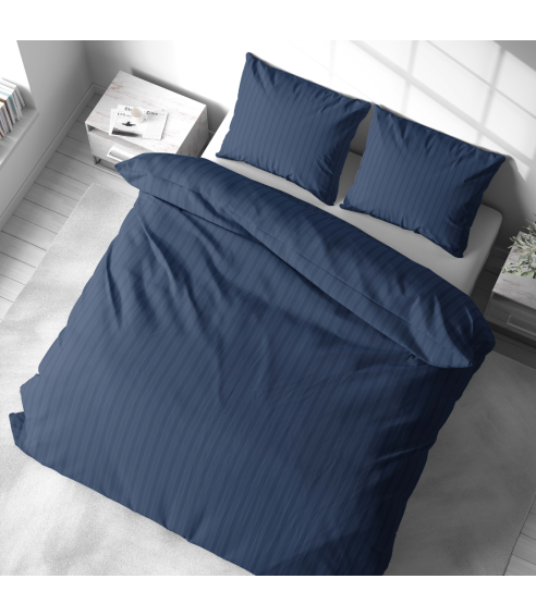 Premium satiinipussilakanasetti „Blue Stripe Satin“. Satiinipussilakanasetti
