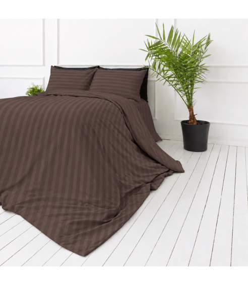 Premium satiinipussilakanasetti „Brown Stripe Sateen“. Satiinipussilakanasetti