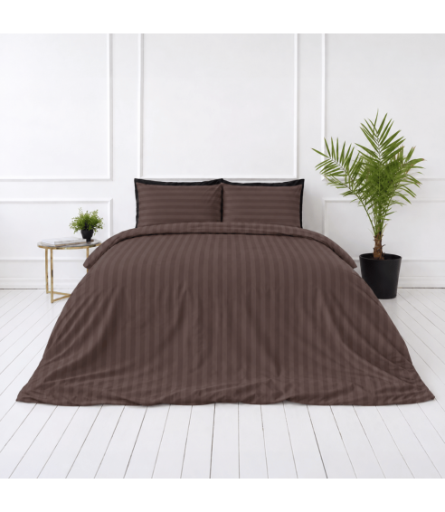 Premium satiinipussilakanasetti „Brown Stripe Sateen“. Satiinipussilakanasetti