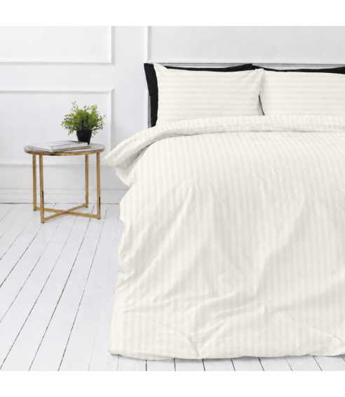 Premium satiinipussilakanasetti „Snow White Stripe Sateen“. Satiinipussilakanasetti