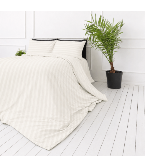 Premium satiinipussilakanasetti „Snow White Stripe Sateen“. Satiinipussilakanasetti