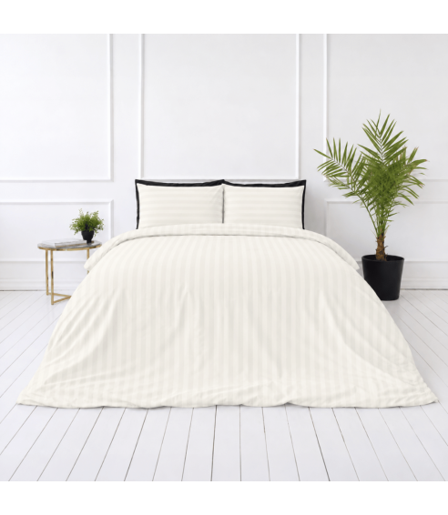 Premium satiinipussilakanasetti „Snow White Stripe Sateen“. Satiinipussilakanasetti