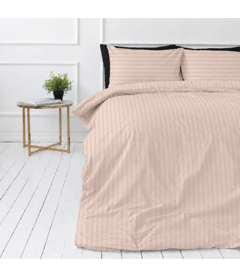 Premium satiinipussilakanasetti „Classic Coffee Stripe Sateen“. Satiinipussilakanasetti