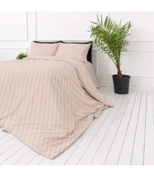 Premium satiinipussilakanasetti „Classic Coffee Stripe Sateen“. Satiinipussilakanasetti