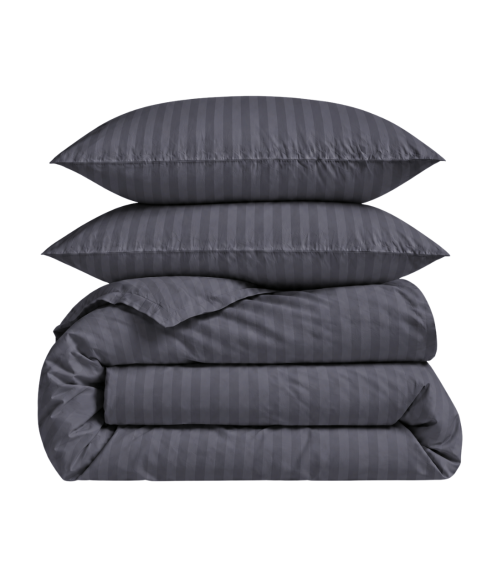 Premium satiinipussilakanasetti „Dark Grey Stripe Sateen“. Satiinipussilakanasetti
