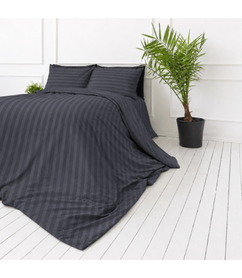 Premium satiinipussilakanasetti „Dark Grey Stripe Sateen“. Satiinipussilakanasetti