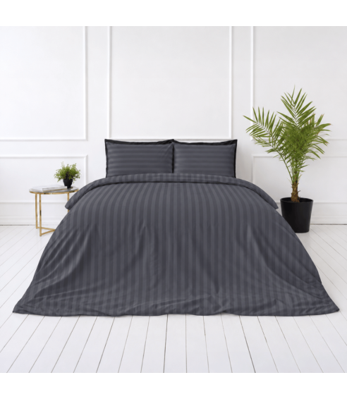 Premium satiinipussilakanasetti „Dark Grey Stripe Sateen“. Satiinipussilakanasetti