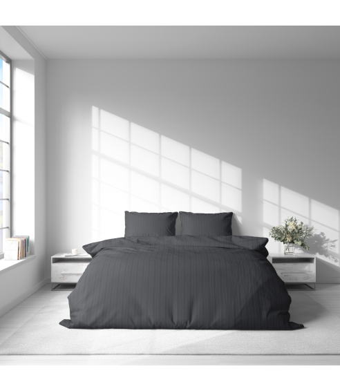 Premium satiinipussilakanasetti „Graphite Stripe Satin“. Satiinipussilakanasetti