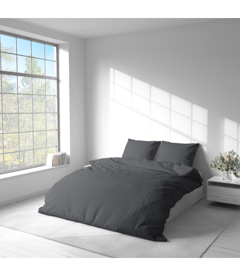Premium satiinipussilakanasetti „Graphite Stripe Satin“. Satiinipussilakanasetti
