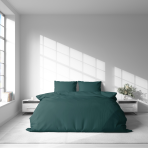 Premium satiinipussilakanasetti „Green Satin“. Satiinipussilakanasetti, 140x200 cm, 200x200 cm, 200x220 cm. Ylellinen design-vuodevaatesetti intensiivisessä tummanvihreässä sävyssä.