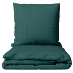 Premium satiinipussilakanasetti „Green Stripe Satin“. Satiinipussilakanasetti, 140x200 cm, 200x200 cm. Tummanvihreä vuodevaatesetti hienoilla pystyriimuilla.