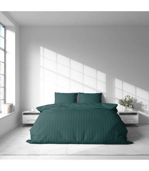 Premium satiinipussilakanasetti „Green Stripe Satin“. Satiinipussilakanasetti