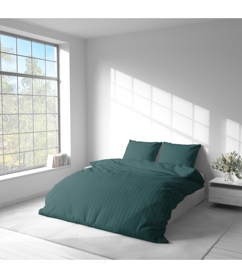 Premium satiinipussilakanasetti „Green Stripe Satin“. Satiinipussilakanasetti