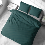 Premium satiinipussilakanasetti „Green Stripe Satin“. Satiinipussilakanasetti, 140x200 cm, 200x200 cm. Ylellinen tummanvihreä vuodevaatesetti ohuilla raidoilla.