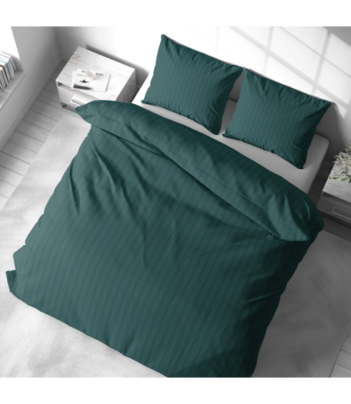 Premium satiinipussilakanasetti „Green Stripe Satin“. Satiinipussilakanasetti