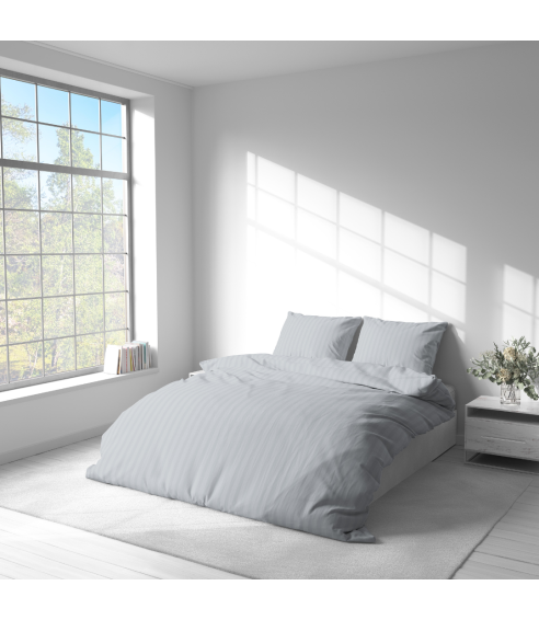 Premium satiinipussilakanasetti „Light Gray Stripe Satin“. Satiinipussilakanasetti