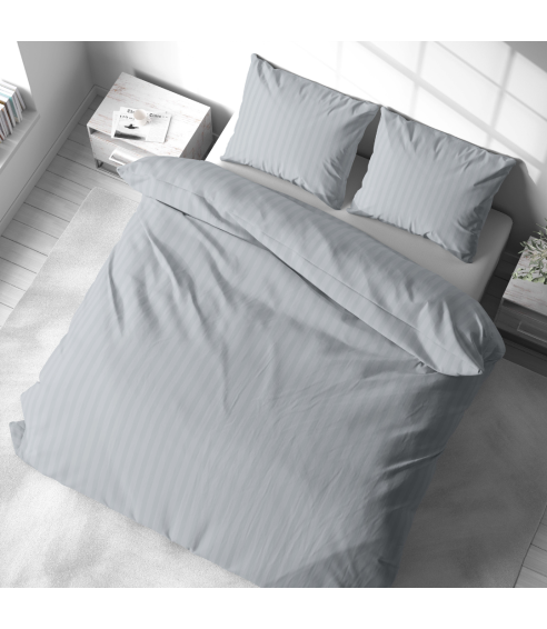 Premium satiinipussilakanasetti „Light Gray Stripe Satin“. Satiinipussilakanasetti