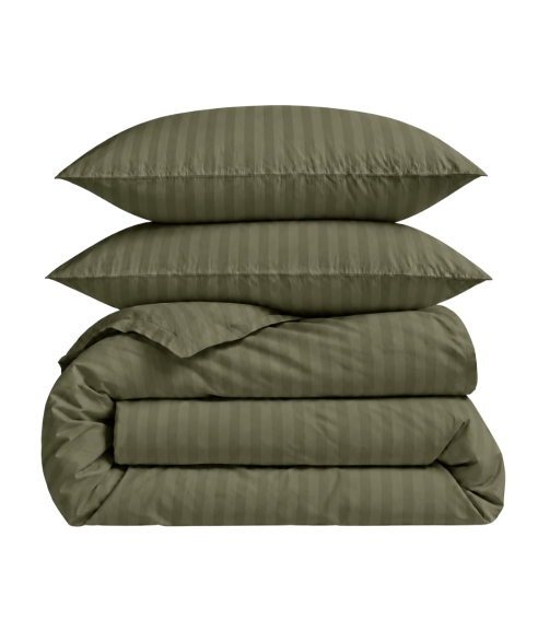 Premium satiinipussilakanasetti „Moss Green Stripe Sateen“. Satiinipussilakanasetti