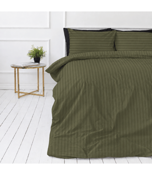 Premium satiinipussilakanasetti „Moss Green Stripe Sateen“. Satiinipussilakanasetti