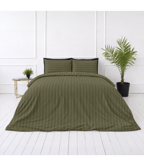 Premium satiinipussilakanasetti „Moss Green Stripe Sateen“. Satiinipussilakanasetti