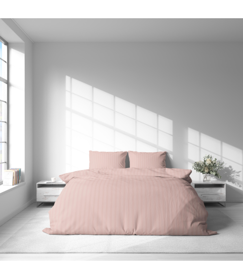 Premium satiinipussilakanasetti „Peachy Stripe Satin“. Satiinipussilakanasetti
