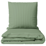 Premium satiinipussilakanasetti „Pistachio Stripe Sateen“. Pussilakanasetti 150x210, 140x200 cm, 150x210 cm, 160x200 cm, 180x200 cm, 200x200 cm, 200x220 cm, 240x220 cm. Vihertävä vuodevaatesetti hillityllä raitakuviolla