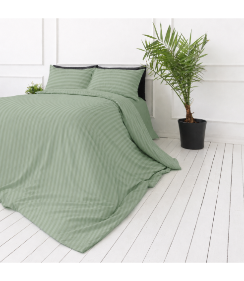 Premium satiinipussilakanasetti „Pistachio Stripe Sateen“. Satiinipussilakanasetti