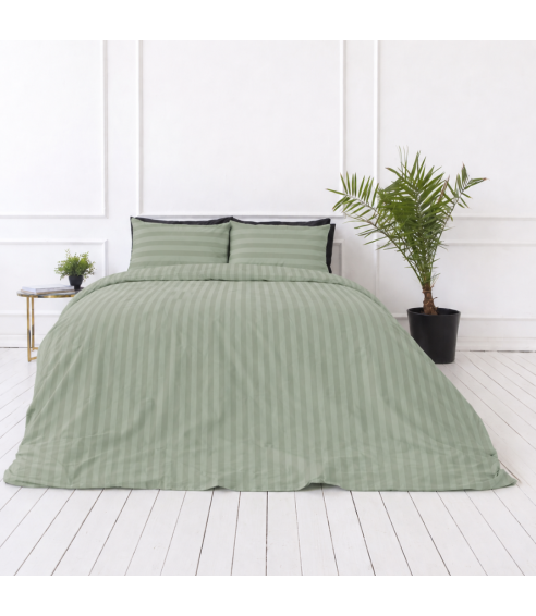 Premium satiinipussilakanasetti „Pistachio Stripe Sateen“. Satiinipussilakanasetti