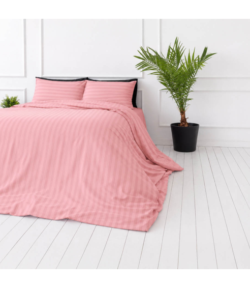 Premium satiinipussilakanasetti „Seashell Pink Stripe Sateen“. Satiinipussilakanasetti