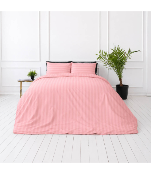 Premium satiinipussilakanasetti „Seashell Pink Stripe Sateen“. Satiinipussilakanasetti