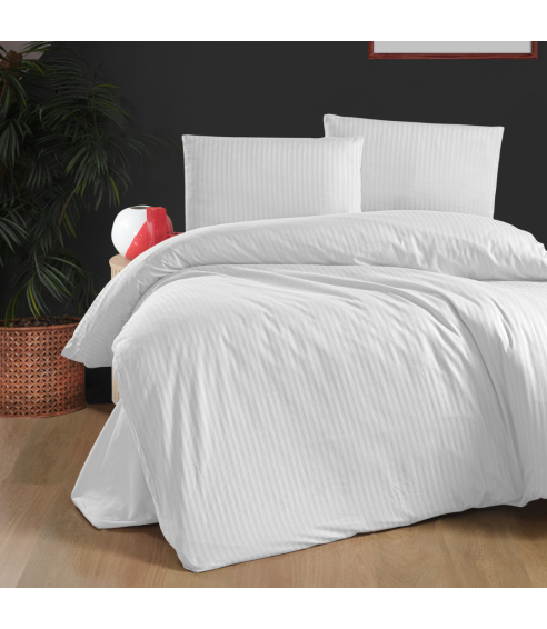 Premium satiinipussilakanasetti „White Stripe“. Satiinipussilakanasetti
