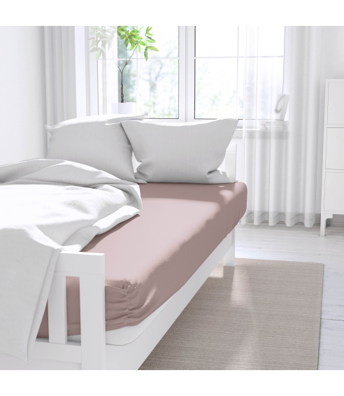 Satininė paklodė su guma „Dusty pink“. Muotoonommeltu lakana