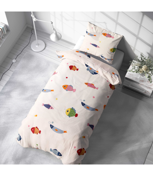 Satiininen tyynyliina „Fish wish“. Tyynynpäälliset 50x70