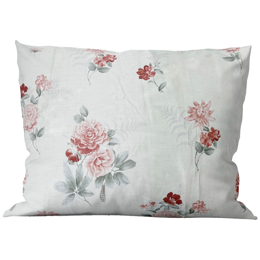 Satiini tyynynpäällinen „Pure Romance“. Vaalea tyynynpäällinen ruusujen ja kukkien kuviolla.