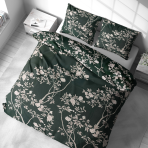 Satiinipussilakanasetti „Blooming Forest“. Satiinipussilakanasetti, 140x200 cm, 200x200 cm, 200x220 cm